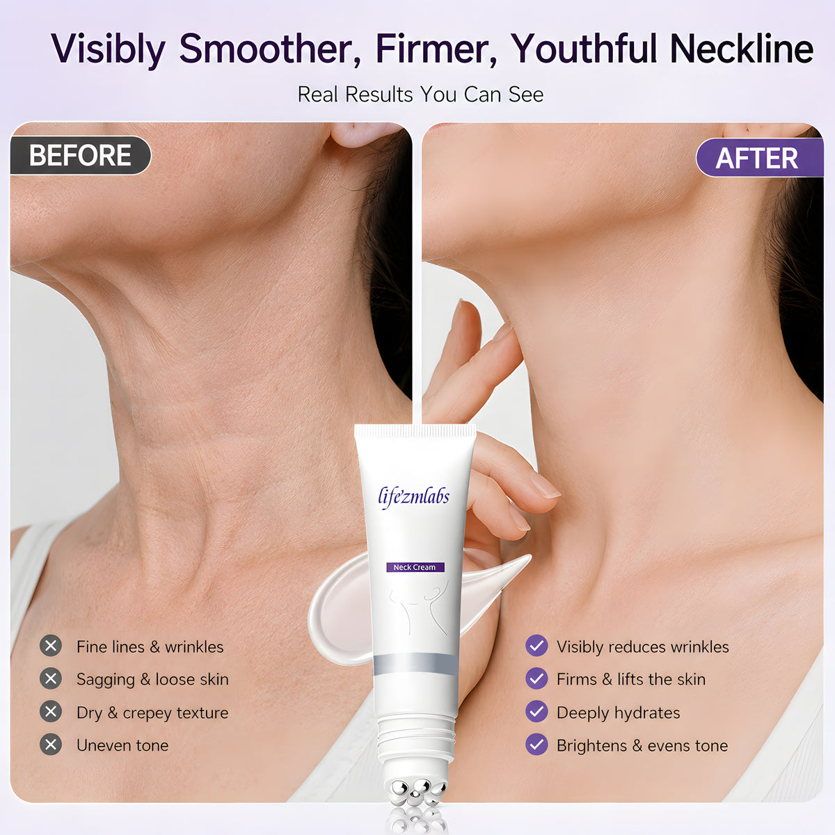Reduces Wrinkles and Double Chin,Five Rollers for All Around Massage,Neck Firming Cream