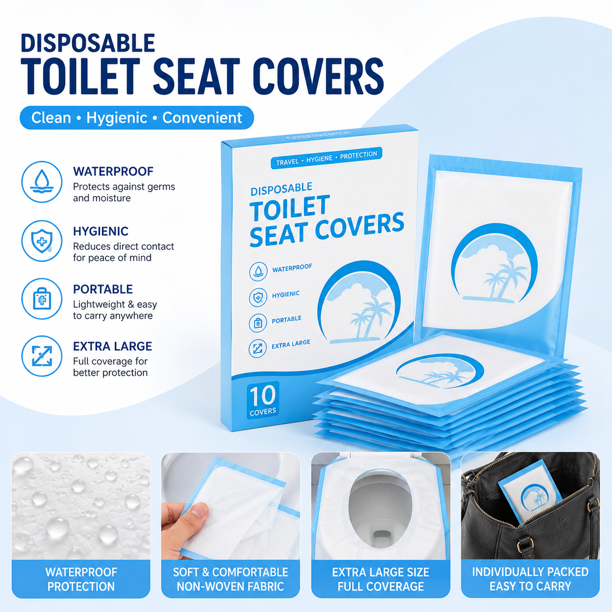 Disposable Toilet Seat Covers – Waterproof, Individually Wrapped & Travel Ready